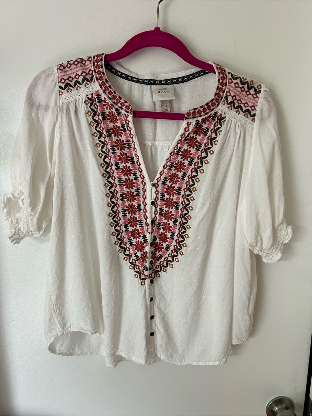 Knox Rose White Blouse Pink & Brown Embroidery- medium